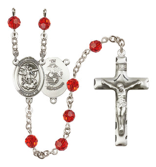 Sterling Silver 6mm Austrian Crystal Saint Michael / Marines Rosary in Ruby