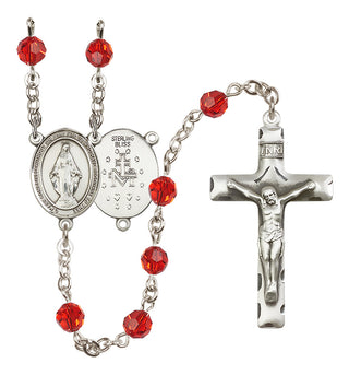 Sterling Silver 6mm Austrian Crystal Miraculous Rosary in Ruby