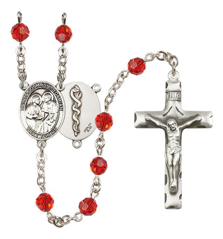 Sterling Silver 6mm Austrian Crystal Saints Cosmas & Damian / Doctors Rosary in Ruby