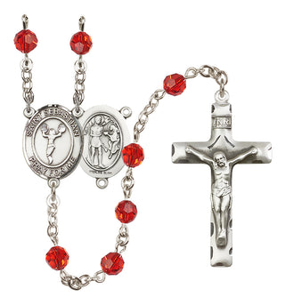 Sterling Silver 6mm Austrian Crystal Saint Sebastian/Cheerleading Rosary in Ruby