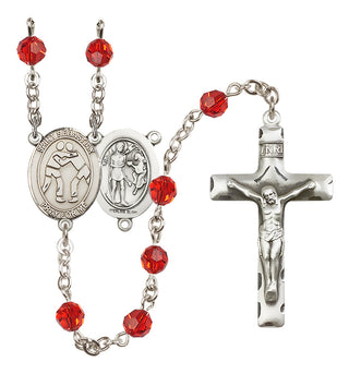 Sterling Silver 6mm Austrian Crystal Saint Sebastian/Wrestling Rosary in Ruby