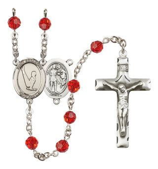 Sterling Silver 6mm Austrian Crystal Saint Sebastian/Gymnastics Rosary in Ruby