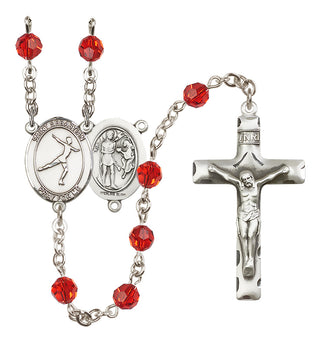 Sterling Silver 6mm Austrian Crystal Saint Sebastian/Figure Skating Rosary in Ruby