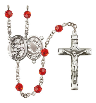 Sterling Silver 6mm Austrian Crystal Saint Cecilia / Marching Band Rosary in Ruby