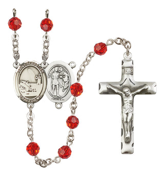 Sterling Silver 6mm Austrian Crystal Saint Sebastian / Fishing Rosary in Ruby