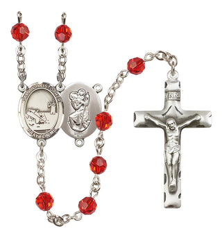 Sterling Silver 6mm Austrian Crystal Saint Christopher / Fishing Rosary in Ruby