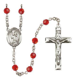Sterling Silver 6mm Austrian Crystal Saint Vincent Ferrer Rosary in Ruby