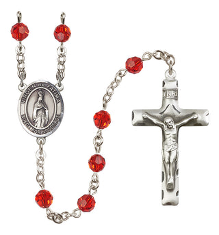 Sterling Silver 6mm Austrian Crystal Virgen del Fatima Rosary in Ruby