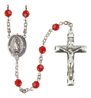 Sterling Silver 6mm Austrian Crystal Virgen de Guadalupe Rosary in Ruby