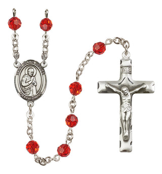 Sterling Silver 6mm Austrian Crystal Saint Isaac Jogues Rosary in Ruby