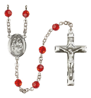 Sterling Silver 6mm Austrian Crystal Holy Family Rosary in Ruby
