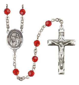 Sterling Silver 6mm Austrian Crystal Virgen del Lourdes Rosary in Ruby