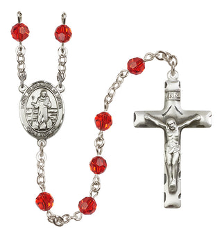 Sterling Silver 6mm Austrian Crystal Saint Bernadine of Sienna Rosary in Ruby