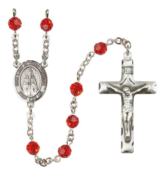 Sterling Silver 6mm Austrian Crystal Our Lady of Rosa Mystica Rosary in Ruby