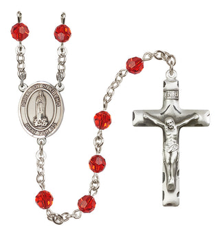 Sterling Silver 6mm Austrian Crystal Our Lady of Kibeho Rosary in Ruby