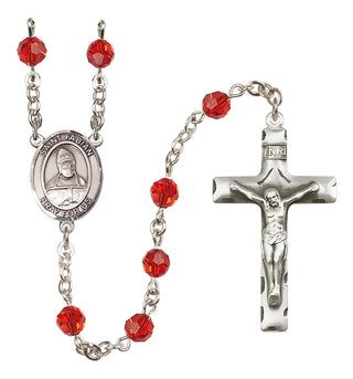 Sterling Silver 6mm Austrian Crystal Saint Fabian Rosary in Ruby