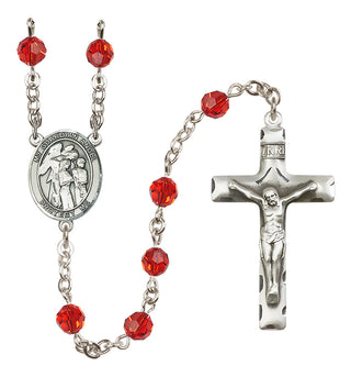 Sterling Silver 6mm Austrian Crystal Guardian Angel w/Children Rosary in Ruby