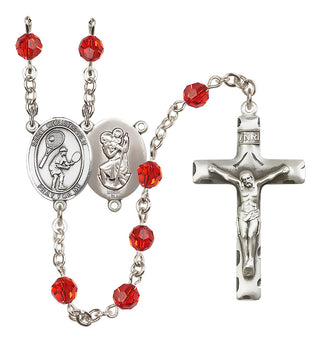 Sterling Silver 6mm Austrian Crystal Saint Christopher/Tennis Rosary in Ruby