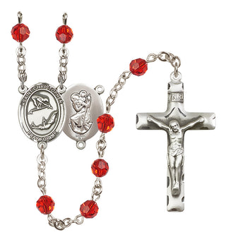 Sterling Silver 6mm Austrian Crystal Saint Christopher/Gymnastics Rosary in Ruby