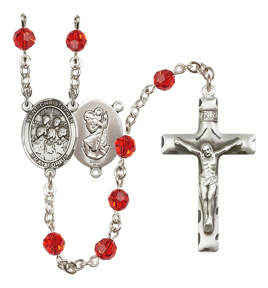 Saint Christopher Ruby Choir Rosary | Sterling Silver – CatholicShop.com