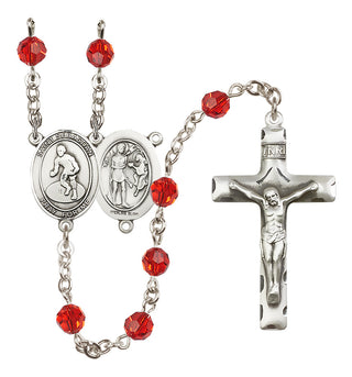 Sterling Silver 6mm Austrian Crystal Saint Sebastian/Wrestling Rosary in Ruby