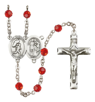 Sterling Silver 6mm Austrian Crystal Saint Sebastian /Track&Field-Men Rosary in Ruby