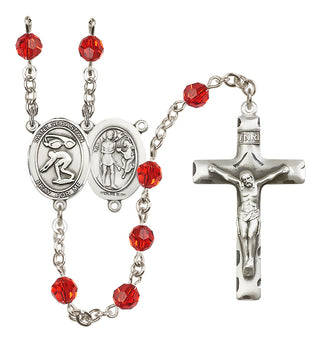 Sterling Silver 6mm Austrian Crystal Saint Sebastian/Swimming Rosary in Ruby