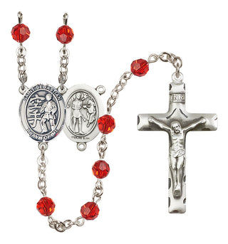 Sterling Silver 6mm Austrian Crystal Saint Sebastian/Karate Rosary in Ruby