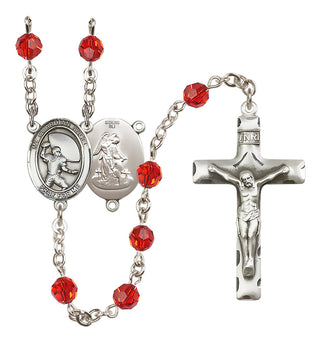 Sterling Silver 6mm Austrian Crystal Guardian Angel/Football Rosary in Ruby
