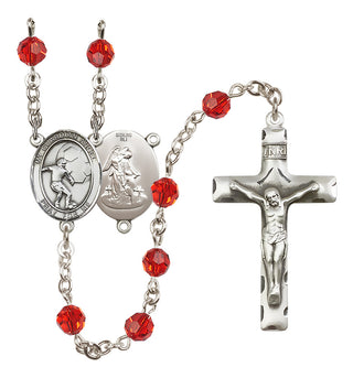 Sterling Silver 6mm Austrian Crystal Guardian Angel/Soccer Rosary in Ruby