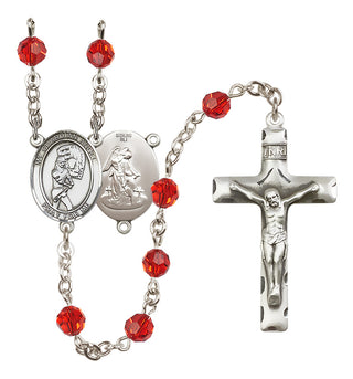 Sterling Silver 6mm Austrian Crystal Guardian Angel/Softball Rosary in Ruby