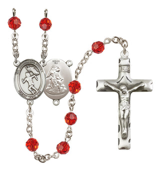 Sterling Silver 6mm Austrian Crystal Guardian Angel/Track&Field-Women Rosary in Ruby