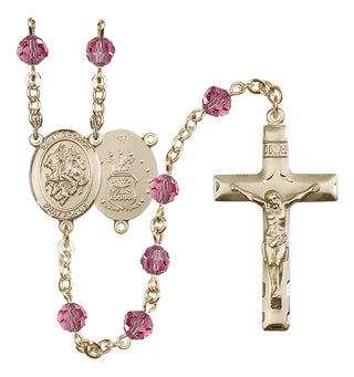 14 Karat Gold-Filled 6mm Austrian Crystal Saint George / Air Force Rosary in Rose
