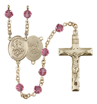 14 Karat Gold-Filled 6mm Austrian Crystal Saint George / Coast Guard Rosary in Rose