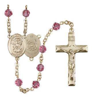 14 Karat Gold-Filled 6mm Austrian Crystal Saint Michael / Coast Guard Rosary in Rose