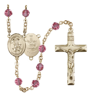 14 Karat Gold-Filled 6mm Austrian Crystal Guardian Angel / Army Rosary in Rose