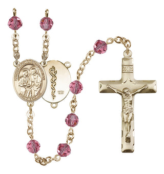 14 Karat Gold-Filled 6mm Austrian Crystal Saints Cosmas & Damian / Doctors Rosary in Rose