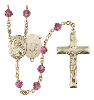 14 Karat Gold 6mm Austrian Crystal Saint Joan of Arc / Navy Rosary in Rose