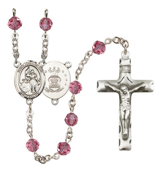 Sterling Silver 6mm Austrian Crystal Saint Joan of Arc / Air Force Rosary in Rose