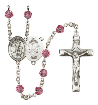 Sterling Silver 6mm Austrian Crystal Guardian Angel / Nat'l Guard Rosary in Rose