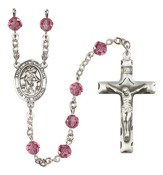 Sterling Silver 6mm Austrian Crystal Angel de la Guardia Rosary in Rose