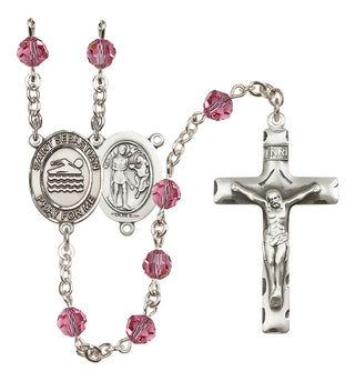 Sterling Silver 6mm Austrian Crystal Saint Sebastian/Swimming Rosary in Rose