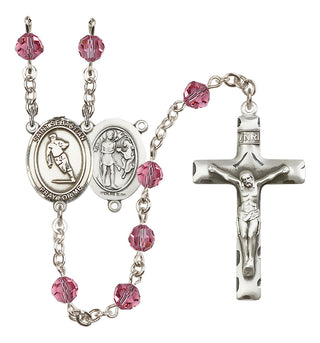 Sterling Silver 6mm Austrian Crystal Saint Sebastian / Rugby Rosary in Rose
