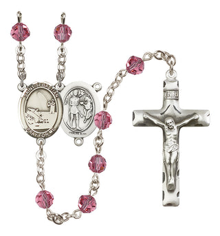 Sterling Silver 6mm Austrian Crystal Saint Sebastian / Fishing Rosary in Rose