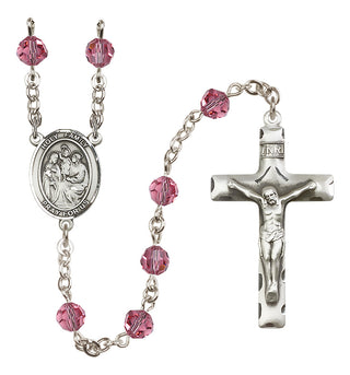 Sterling Silver 6mm Austrian Crystal Holy Family Rosary in Rose