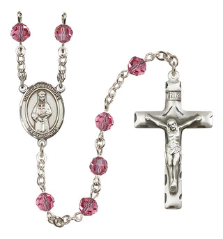 Sterling Silver 6mm Austrian Crystal Our Lady of Hope Rosary in Rose