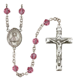 Sterling Silver 6mm Austrian Crystal Our Lady of San Juan Rosary in Rose