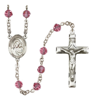 Sterling Silver 6mm Austrian Crystal Our Lady of Good Counsel Rosary in Rose