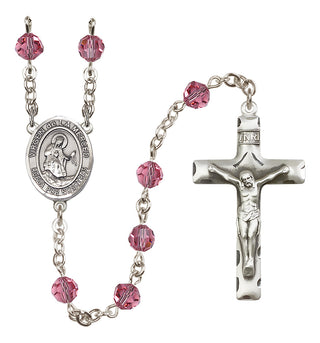 Sterling Silver 6mm Austrian Crystal Virgen de la Merced Rosary in Rose