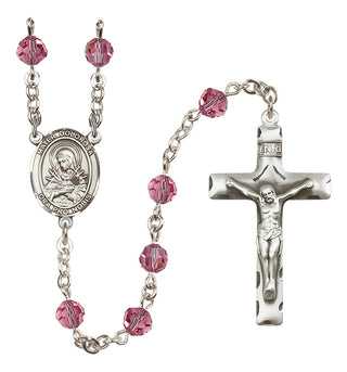 Sterling Silver 6mm Austrian Crystal Mater Dolorosa Rosary in Rose